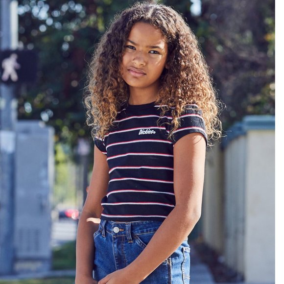 Girls Dickies stripe crop baby tee | Size L - Picture 6 of 7